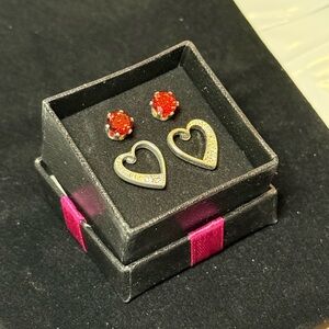AVON Red CZ and Heart Stud Set. New in box.